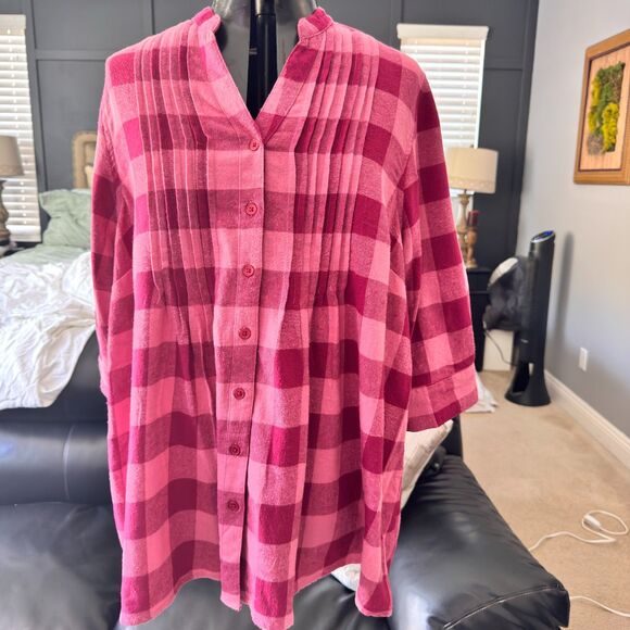 BlairBuffalo Plaid Button Front Tunic Top Women’s Plus L 100% Cotton Long Sleeve - Picture 1 of 7